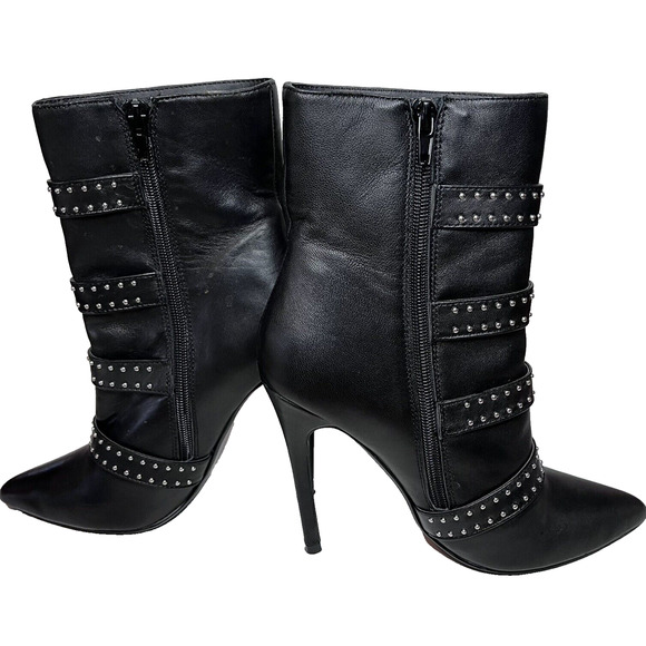 Steve Madden Daryl Heeled Bootie Black Leather Side Zip Buckle Accent Size 7.5 - Picture 3 of 14